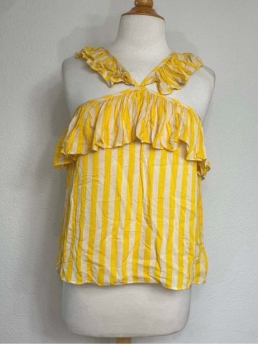 NWT New Rebecca Minkoff Women Yellow White Doris Stripe Ruffle Blouse XS Coastal